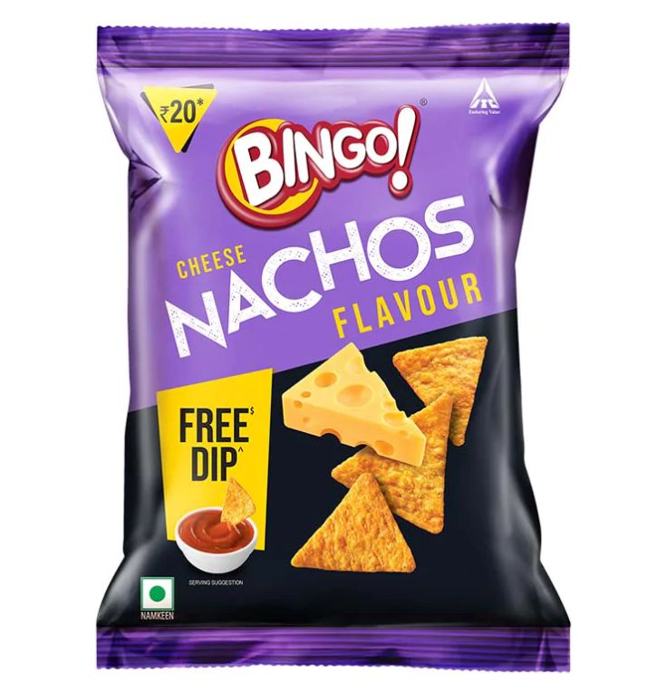 Bingo Nachos Cheese Flavor, Rs.20 with Free Dip